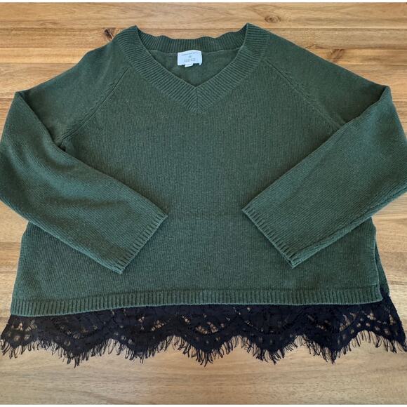 Robert Rodriguez V Neck Pullover Sweater Medium Green Black Lace Trim Wool Blend - Picture 11 of 16